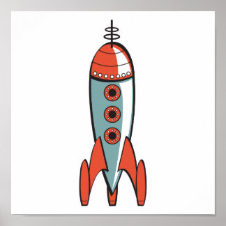 Póster cohete espacial retro
