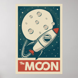 Póster Cohete galaxico Moon Retro