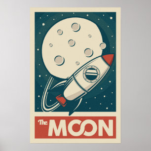 Póster Cohete galaxico Moon Retro