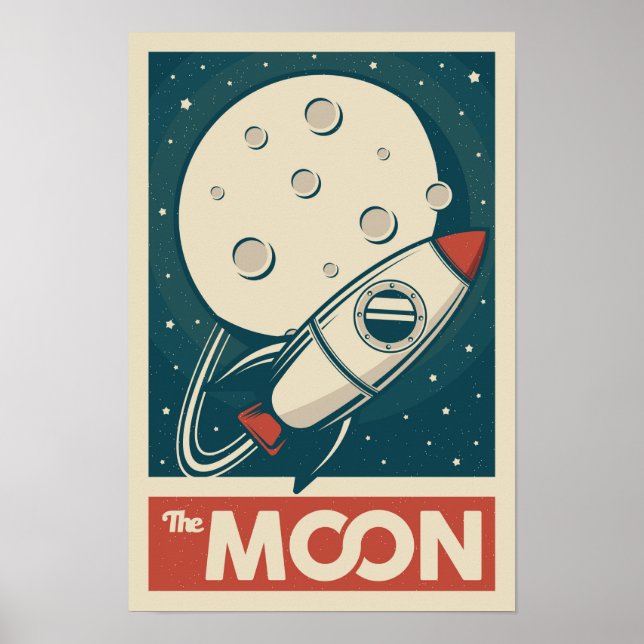 Póster Cohete galaxico Moon Retro (Frente)
