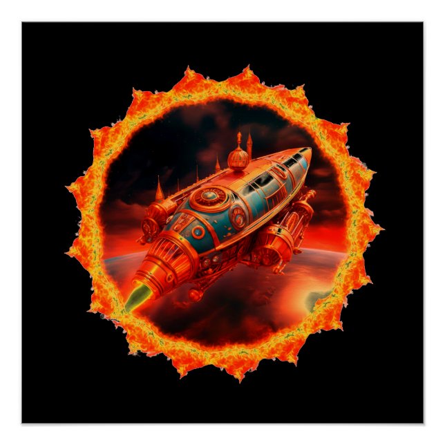 Póster Cohete Lunar Retro Steampunk (Anverso)