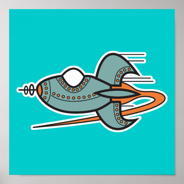 Póster cohete retro (Frente)
