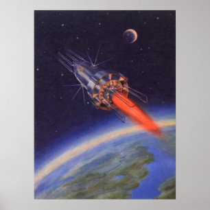 Póster Cohetes de ciencia ficción vintage en el espacio s