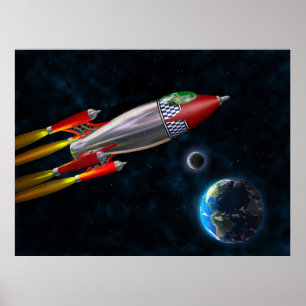 Póster Cohetes retro en el espacio