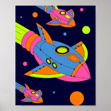 Cohetes retro psicodélicos en el espacio
