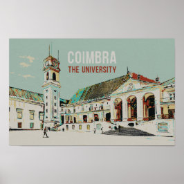 Póster Coimbra, antiguo ilustracion universitario, Portug