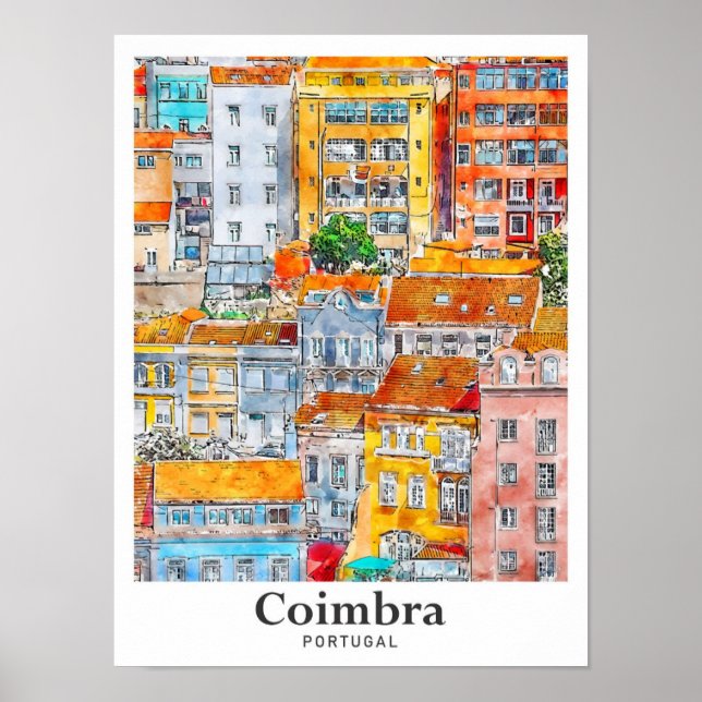 Póster Coimbra Portugal Curso de agua para viajes (Frente)