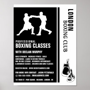Póster Coincidencia de boxeo de silueta, anuncio de clase