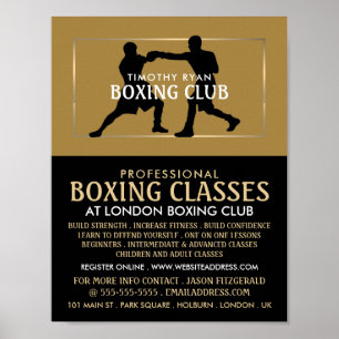 Póster Coincidencia de boxeo de silueta, anuncio de clase