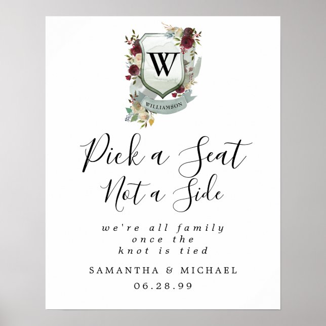 Póster Cojín Familiar Elige Un Asiento No Un Rótulo Boda  (Frente)