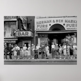 Póster Cola de bus de hora punta - Detroit 1942