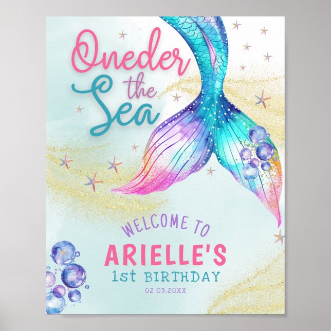 Póster Cola de sirena Bajo el mar Cumpleaños 1 (Frente)