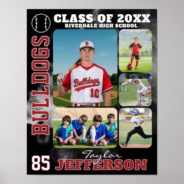 Póster Colage de fotos del equipo de béisbol de la escuel (Frente)