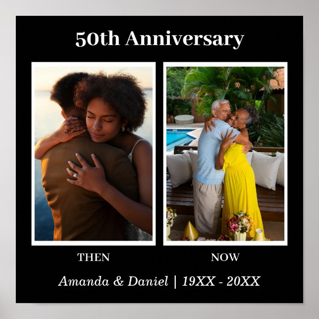 Póster Colage de fotos en blanco y negro para aniversario (Frente)