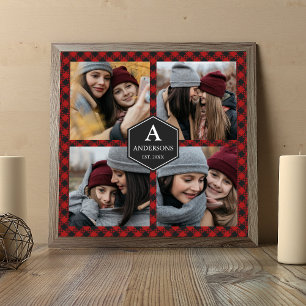 Póster Colage de fotos familiares de leñador a cuadros ro