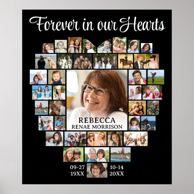 Póster Colage de Fotos Memorial Funeral Corazón 41 (Frente)