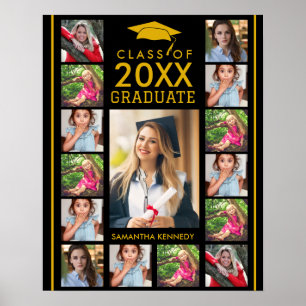 Póster Colage de Fotos Negro y Dorado 17 Graduación 2026