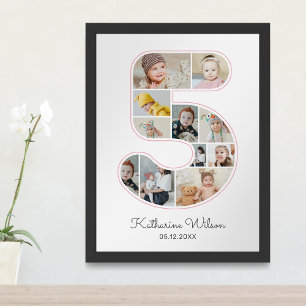 Póster Colage de fotos número 5 de cumpleaños para niños 