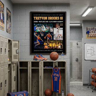 Póster Colage de fotos personalizadas de baloncesto con n