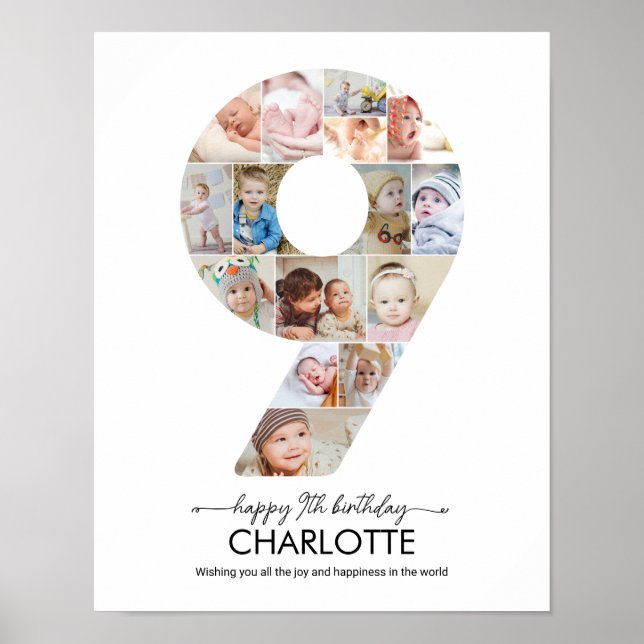 Póster Colage de Fotos Personalizadas Número 9 Cumpleaños (Frente)