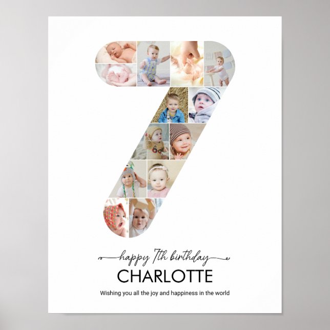 Póster Colage de fotos personalizado número 7 cumpleaños  (Frente)