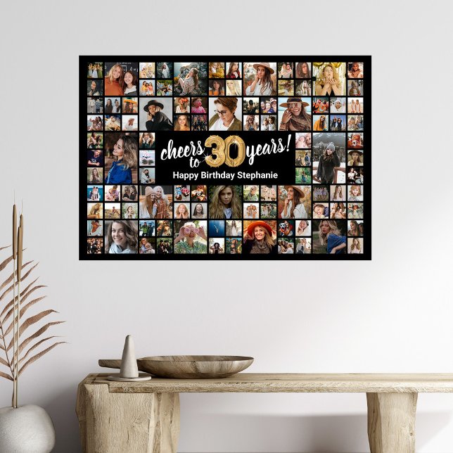 Póster Colaje de 100 fotos de cumpleaños 30 negro oro (Subido por el creador)