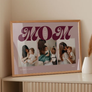 Póster Colaje de 3 Fotos Morado Retro Negrita Mamá
