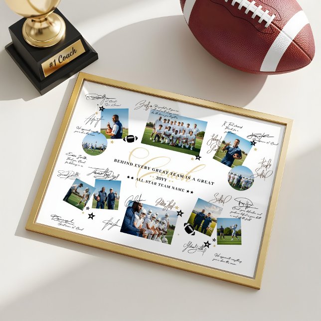 Póster Colaje de Agradecimiento al Entrenador Firma del E (Coach Appreciation Collage Football Team Signature Poster)