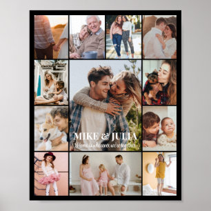 Póster Colaje de fotos 12 imágenes 8x10 16x20 24x30 negro
