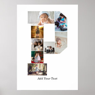 Póster Colaje de fotos con letra P en blanco y negro