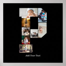 Póster Colaje de fotos con letra P en negro y blanco