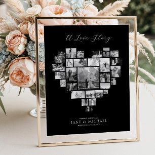Póster Colaje de fotos de aniversario de bodas negro