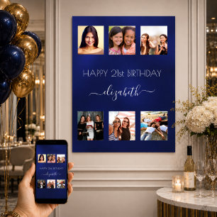 Póster Colaje de fotos de cumpleaños azul marino BFF