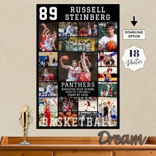Póster Colaje de fotos de graduación de baloncesto de 18