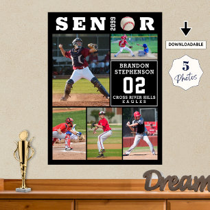 Póster Colaje de fotos de graduación de béisbol de 5 foto