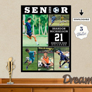 Póster Colaje de fotos de graduación de fútbol 5