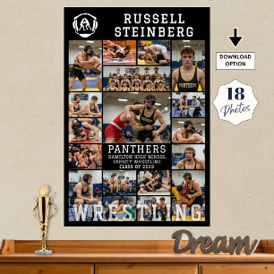 Póster Colaje de fotos de graduación de lucha libre senio
