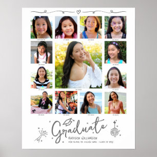 Póster Colaje de fotos de graduación K–12 Gris Doodles Bl