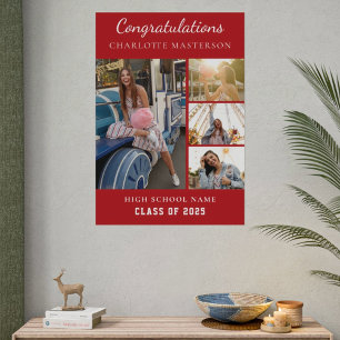 Póster Colaje de fotos de graduación simple 2026 Rojo