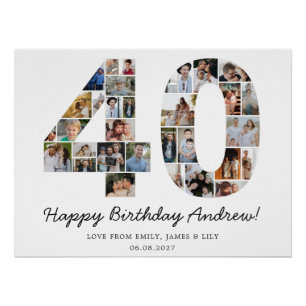 Póster Colaje de fotos del 40 cumpleaños Regalo del 40