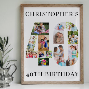 Póster Colaje de Fotos del Cumpleaños Número 40 Personali