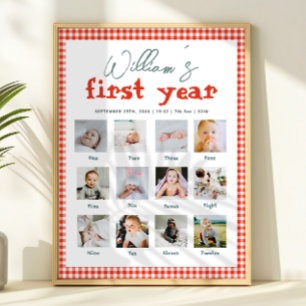 Póster Colaje de fotos del primer cumpleaños de granja rú