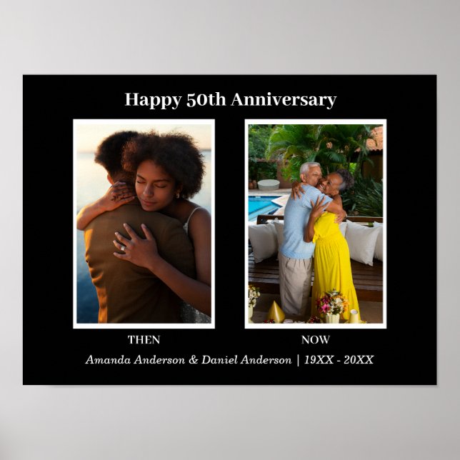 Póster Colaje de fotos en blanco y negro para aniversario (Frente)