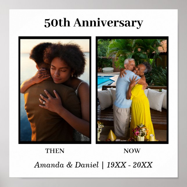 Póster Colaje de fotos en blanco y negro para aniversario (Frente)