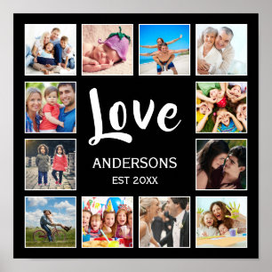 Póster Colaje de Fotos Familiares Personalizadas Negro