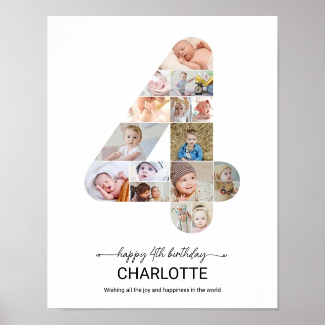 Póster Colaje de fotos personalizadas número 4 para el 4t (Frente)