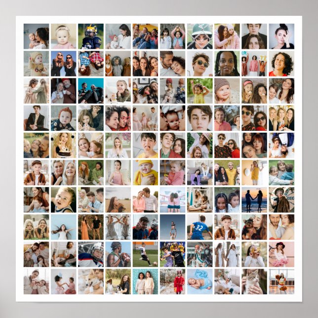 Póster Colaje de Fotos Personalizado 100 Fotos Cuadrícula (Frente)