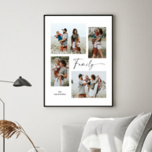 Póster Colaje de Fotos Simple Familia en Blanco y Negro