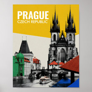 Póster Colaje del horizonte de la Ciudad Vieja de Praga, 