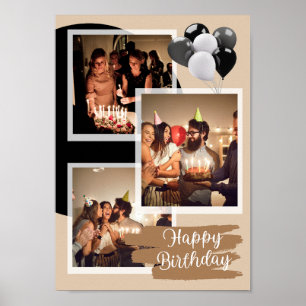 Póster Colaje personalizado de 3 fotos Feliz Cumpleaños